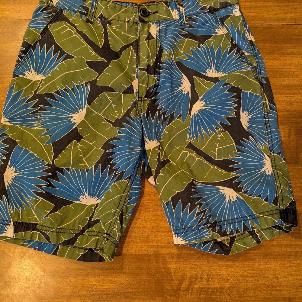 American Rag Mens 31 Slim Fit Tropical Leaf Floral Shorts‎ Blue Green Cotton